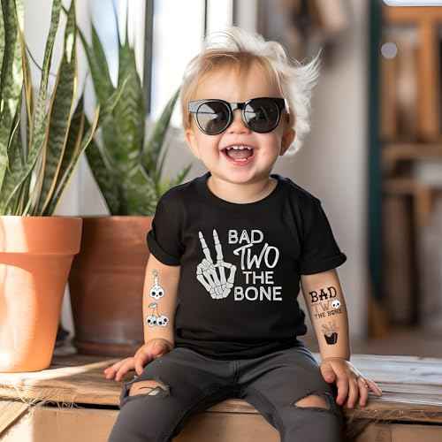 Bad Two the Bone Temporary Tattoos - Yoyuspy 200+ Bad Two the Bone Party Decorations Favors Supplies for Kids 2nd Birthday Decorations Cute Black White Skeleton Skull Tattoo Stickers Rewards