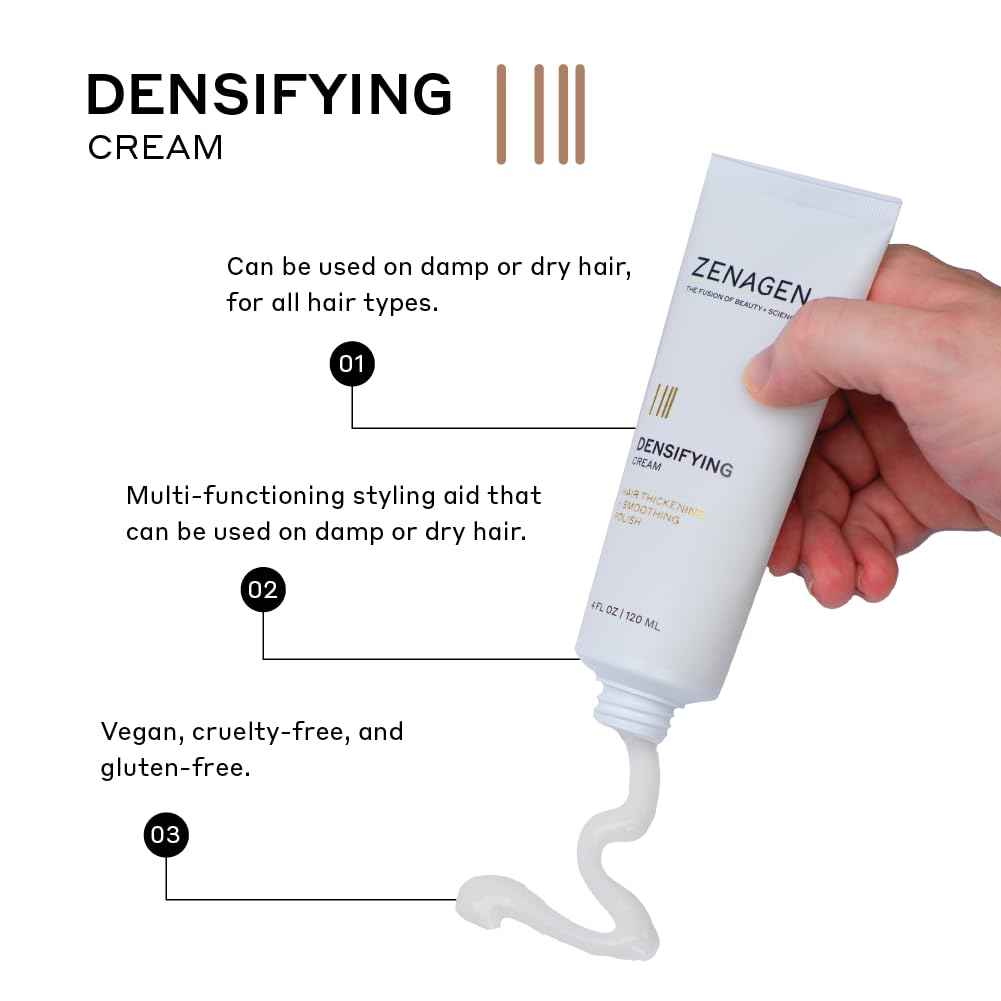 ZENAGEN Densifying Leave-In Cream | Thickening Smoother + Polisher, Enhances Hair Density, Strengthens & Hydrates, Smooths & Reduces Frizz, Plant-Based, Vegan, All Hair Types, 4 oz