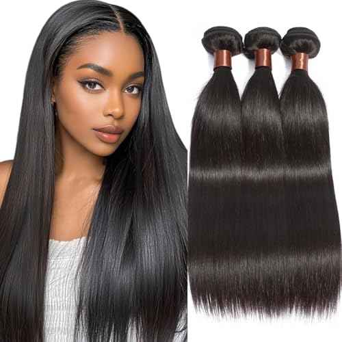 Straight Human Hair 3 Bundles 20 22 24 Inch Peruvian Virgin Human Hair Bundles 100% Unprocessed Straight Hair Bundles Hair Extension Double Weft Nature Black for Black Women