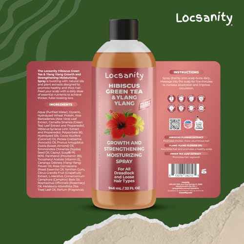 Locsanity Hibiscus Green Tea Hair Growth Spray for Dreadlocks and Loose Hairstyles Hair Care Treatment ? Jumbo Size Loc Moisturizer for Thicker, Fuller, Longer Hair (32oz)