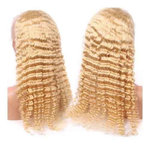 613 Lace Front Wig Human Hair Pre Plucked with Baby Hair Deep Wave Blonde Virgin Hair Pre Plucked 13x6 HD Transparent Frontal Wigs with Baby Hair 24 Inch 150% Density Glueless Curly Wigs for Women