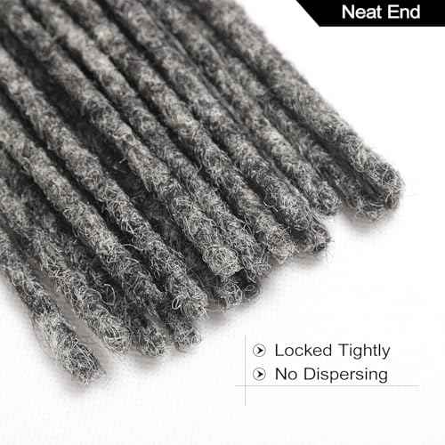 Salt and Pepper Loc Extensions Human Hair 0.6cm 8 Inch 30 Strands Nature Grey and Black Dreadlock Extensions Real Human hair for Women/Men/Kids Full Handmade Permanent Butterfly Gray locs