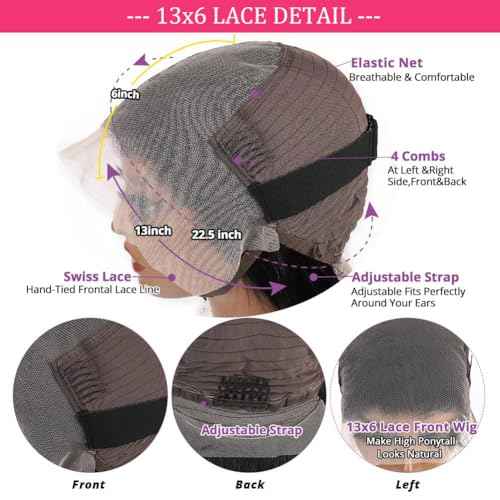 28 Inch 13x6 Deep Wave Lace Front Wigs Human Hair HD Transparent Deep Curly Lace Frontal Wigs Human Hair 180 Density Pre Plucked Glueless Wigs for Women Natural Color