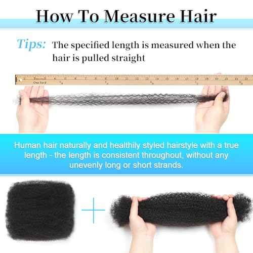 Afro Kinkys Bulk Human Hair 16 Inch Afro Kinky-Curly Human Hair Bulk for Twist Dreadlock Extensions Locs Repair Soft 4C Curly for Braids 6 Bundles 105 Gram Natural Color#
