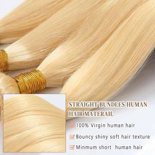 613 Blonde Bundles Human Hair 4 Bundles Straight 18 20 22 24 Inch 16A Grade Brazilian Virgin Human Hair Bundle Weave Hair Extensions For Women