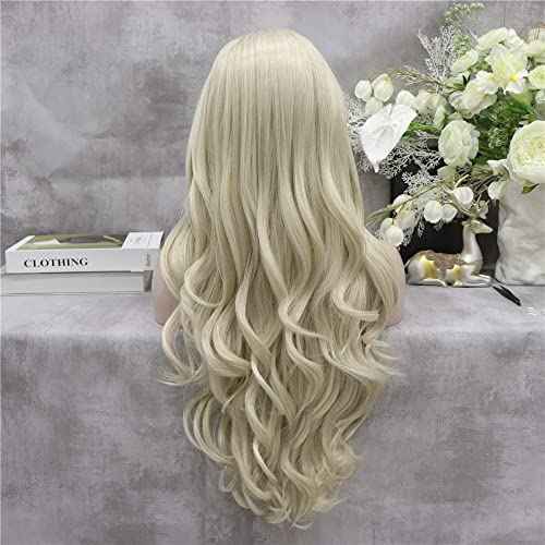 IMSTYLE Blonde Lace Front Wig Long Wave Synthetic Hair Wigs for Women Natural Hairline Blonde Heat Safe Hair 26 Inch Cosplay Wig