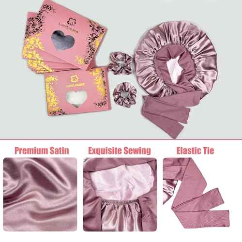 LuxeLouise Satin Bonnet for Sleeping Silk Hair Bonnet for Sleeping Women Double Layer Silk Hair Wrap Sleep Bonet Satin Bonnets for Curly Hair and Braids (Cameo Pink)