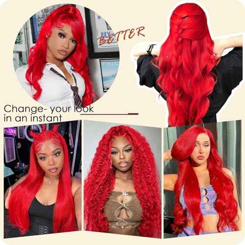 30 Inch Red Wig Human Hair 13x4 Body Wave HD Lace Front Wigs with Baby Hair 200 Density Red Color Human Hair Wig for Women