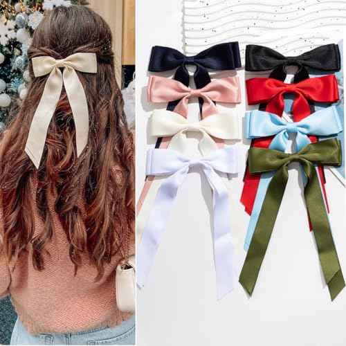 Versatile Bows and Clips Collection for Women & Girls - 8 PCS Non-Slip Hair Accessories for Thick and Thin Hair, Big and Small Bow Designs
