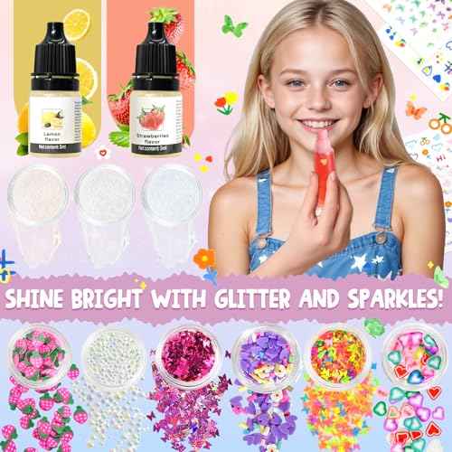 Jcoos DIY Lip Gloss Oil Make Your Own Lip Gloss Kit, Inspired Lip Oil Base with Pigment, Flavoring Oil, Glow Tubes, DIY Lip Gloss Making Kit, Moisturizing Lipglosses for Girls Women Christmas Gifts