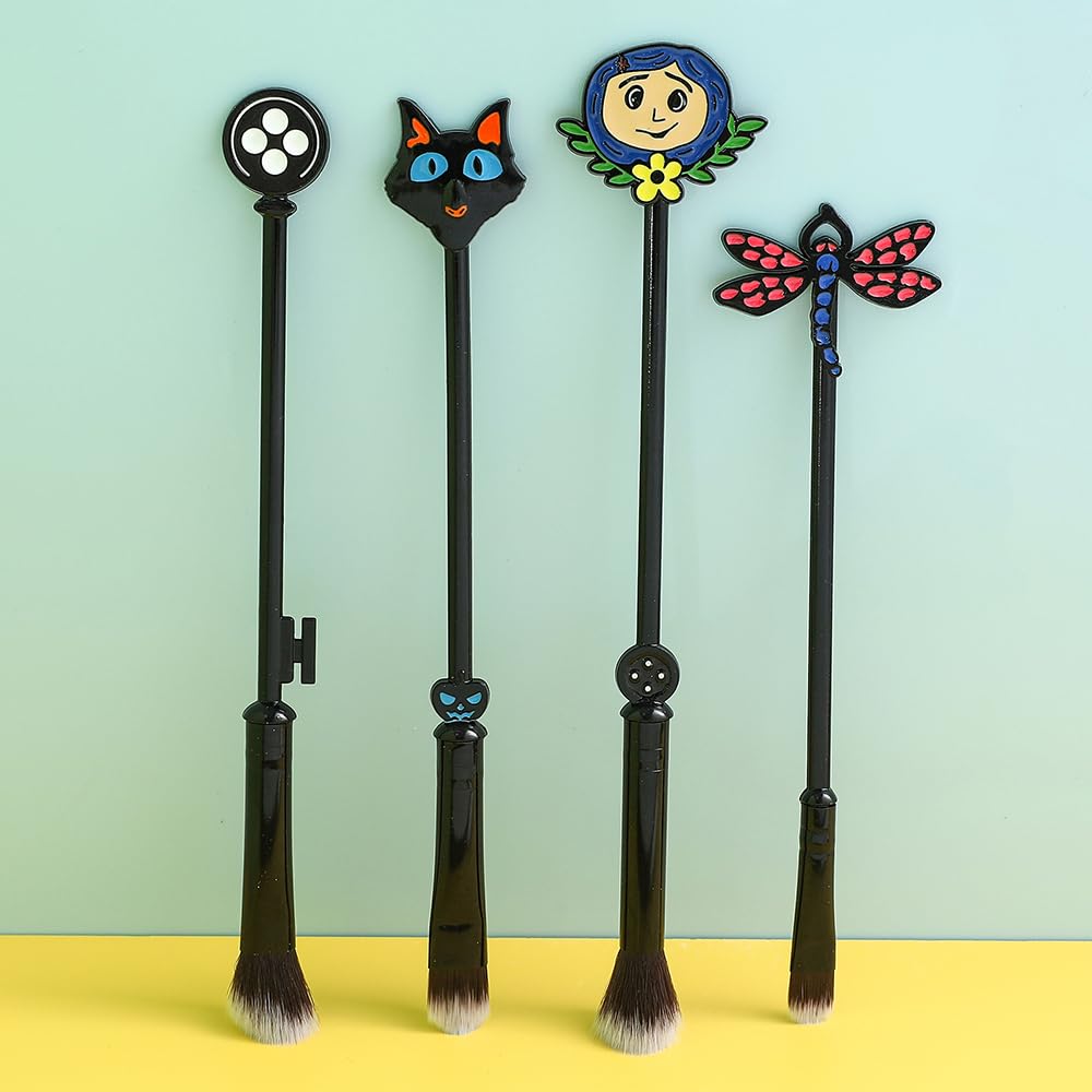 Halloween Coraline Makeup Brushes Bracelet Set Jewelry Punk Horror Movie Derivative Makeup Tools Jewelry Accessories Gifts for Women Girls Kitty The Dragonfly Key Pattern