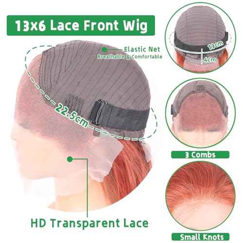 28 Inch Reddish Brown Lace Front Wigs Human Hair Body Wave 13x6 Glueless Light Chocolate Brown Wig 180% Density Auburn Copper Reddish Brown Wigs for Women 13x6 Lace Front