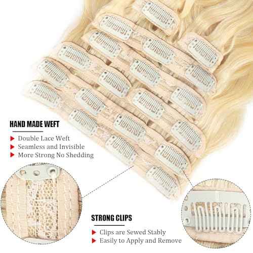 Clip in Hair Extensions Real Human Hair 28 Inch Blonde Body Wave Clip in Hair Extensions 100% Brazilian Remy Human Hair Extension for Women 8pcs 110g Per Set with 20 Clips Double Weft