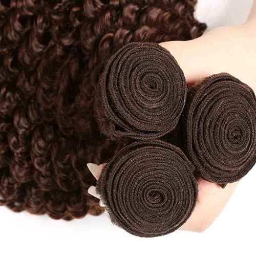 Color 4 Human Hair Chocolate Brown Kinkycurly Bundles Double Weft Brazilian Hair Extensions Dark Brown Deep Curly Wave Bundles Silky and Soft for Women (14 16 18 inch 3 Bundles)