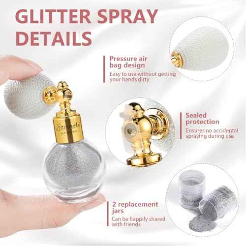 Etercycle Body Glitter Spray, Silver Hair Glitter Extra Fine Face Shimmer Powder, Long-Lasting and Quick-Drying Body Glitter Sparkly Glitter Gifts for Rave Clothes Nail Art Easter Halloween Crafts