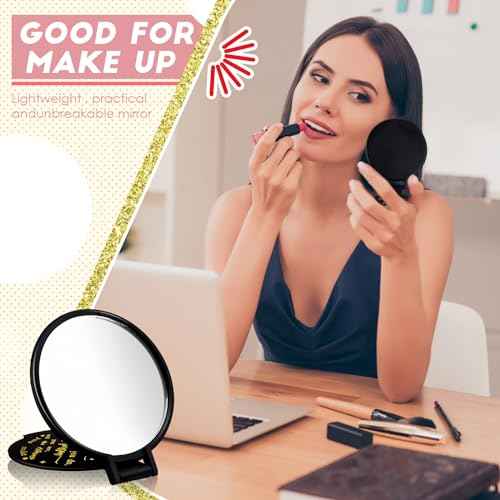 Weysat 48 Pcs Black Pocket Compact Mirror Bulk with Positive Saying, Inspirational Gifts for Women, Small Bulk Gifts for Christian, Church, Guest, Christmas, Birthday Party Favors