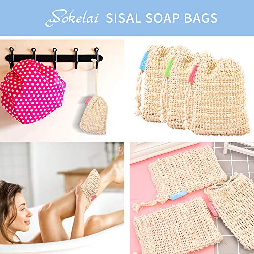 Bar Soap Bags for Soap Bars 6 Pieces, Natural Sisal Soap Saver Bag, Bar Soap Pouch for Exfoliating Body Scrubber, Travel Mesh Soap Pocket Soap Sack Use in Shower Bath Shampoo Bar Holder