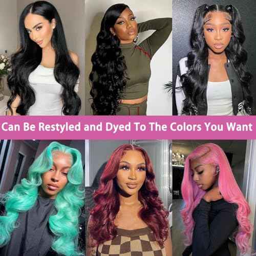 32 Inch 13x6 Body Wave Lace Front Wigs Human Hair Pre Plucked 200% Density HD Transparent Lace Frontal Wigs Human Hair With Baby Hair Natural for Women