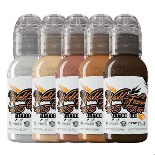 World Famous Portrait Mini Tattoo Ink Pigment Set of 5, Vegan, Professional Supplies, 1oz Bottles, Portrait White, Swiss Skin, King TUT, Venice, Coffee Bean