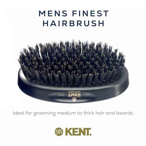 Kent MN11 Finest Men's Hair and Facial Brush for Beard Care - 100% Natural Black Boar Bristle Brush for Mens Grooming, Scalp Stimmulating, 360 Wave, and Beard Straightener For Men's Hair Care