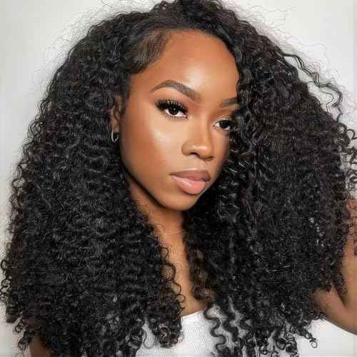 Curly Half Wig Human Hair 180% Density Deep Wave Glueless Wigs Upgrade 3 In 1 Wigs Beginner Friendly Seamless Flip Over Drawstring Curly Wig Ready to Go Headband Wig Natural Black Color 18 Inch