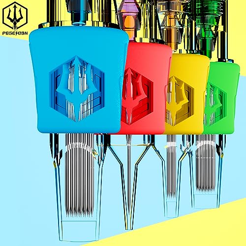 POSEIDON Professional Tattoo Cartridges Needles 50-Pack, Assorted Sizes #10 Round Liner Shader Curved Magnum, 3RL/5RL/7RL/9RL/11RL/3RS/9RM/15RM/9M1/15M1, Disposable Needles with Membrane,Universal Fit