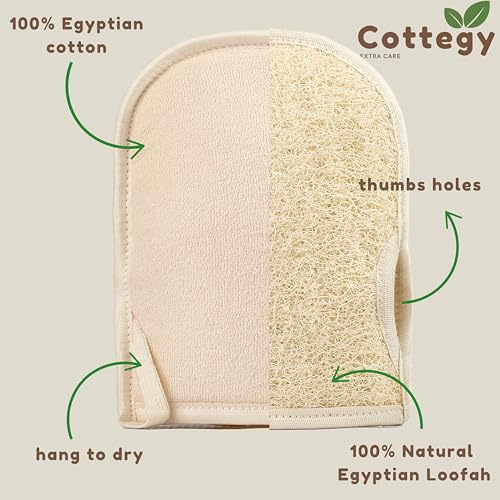 Premium Exfoliating Loofah Gloves ? Natural Egyptian Loufa Sponge Body Scrubber Mitts for Soft, Radiant Skin ? Left and Right Thumb Holes - Gentle Exfoliation & Deep Clean (1-Pack) (Count 2)