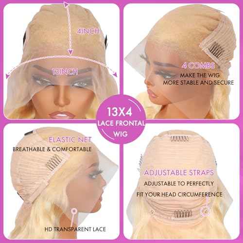 613 13x4 Lace Front Wig Human Hair Blonde Body Wave Lace Frontal Wig Pre Plucked 200 Density 613 HD Lace Wig Human Hair 28 Inch