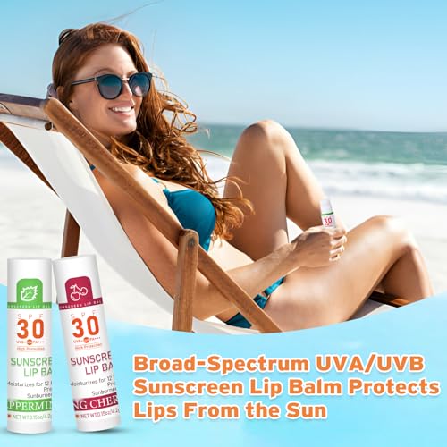 SPF 30 Lip Balm with Sunscreen, SPF Lip Balm Bulk Travel Size-16 Pack, Hydrating Lip Balm Pack with Vitamin E and Coconut Oil- 8 Flavors