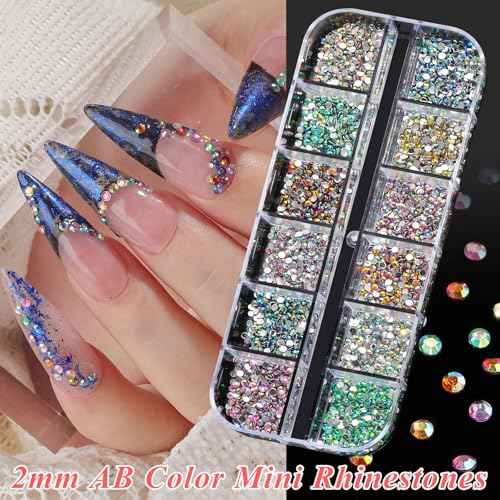 18000pcs Nail Rhinestones and Pearls for Nail Art, 2mm Resin AB Transparent Jelly Rhinestones Crystal Nail Gems Multicolor Flatback Pearls with Tweezers & Pickup Tools for Women Nails Design Craft DIY