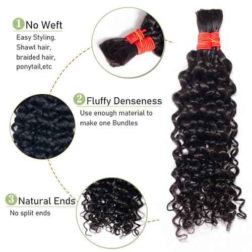 YOMIO Human Braiding Hair 20 Inch 100g (1Pack-2Bundles) Water Wave Human Hair Bulk for Braiding No Weft Bundle Virgin Curly Human Hair Bulk for Boho Braids Wet and Wavy Natural Black Color