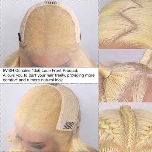 IWISH 613 13x6 Lace Front Wig Human Hair 20 Inches 200% Density Blonde Straight HD Transparent Lace Frontal Human Hair Wigs Pre Plucked for Women