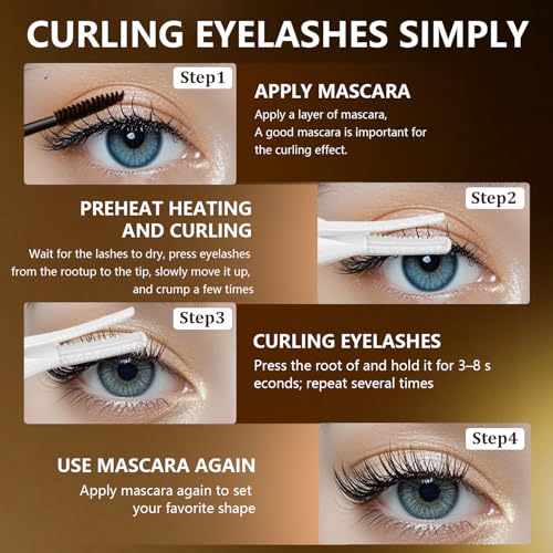 Heated Eyelash Curler, 2-in-1 Clip-Type Design, 3 Temperature Modes, USB Rechargeable Electric Eyelash Curler, Natural Curling 24H Long-Lasting Curl, Gift for Women & Girls, Beige-DB