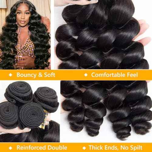 QTHAIR 16A Brazilian Virgin Hair Bundles 16" 18" 20" Loose Wave Hair Bundles 100% Human Hair Loose Wave Unprocessed Virgin Human Hair Extensions Natural Color