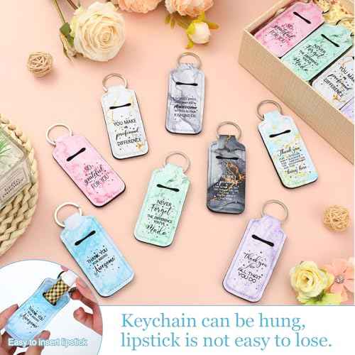 72 Pcs Lipstick Holder Bulk Lipstick Holder Keychain Thank You Inspirational Lip Gloss Pouch Portable(Marble Colors)