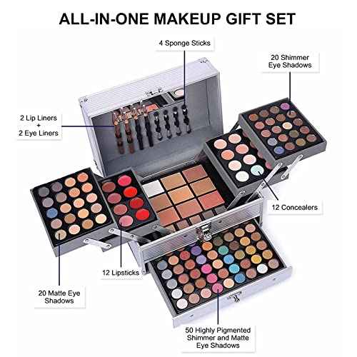 132 Color All- In- One Makeup For Women Full Kit,Professional Makeup Kit,Makeup Gift Set for Women,Girls&Teens,Include eyeshadow/lipstick/concealer/Lip Gloss/Eyeliner/Mascara£¨006N2-Silver£©