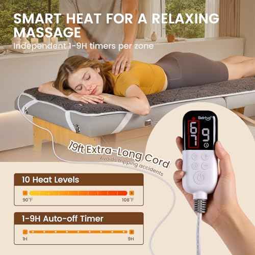 Bearhug Massage Table Warmer Heating Pad 30¡± x 71¡±, Dark Grey Sherpa Wool Dual-Zone Heating Pad with 1-9 Hours Timer & 10 Heating Levels, LED Controller, Machine Washable