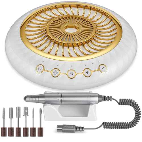 2 in 1 Nail Dust Collector Quiet , 5000RPM Vacuum Fan Extractor with Reusable Filter & 30000RPM Electric Nail Drill File Professional with 6 Bits - Home/Salon Use, Pros Tech & Beginners
