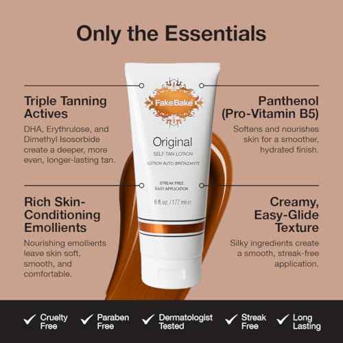 Fake Bake Original Self-Tanning Lotion ? Lasting, Natural-Looking Sunless Tanner for All Skin Tones ? Streak-Free, Buildable Color for Women & Men ? 6 oz
