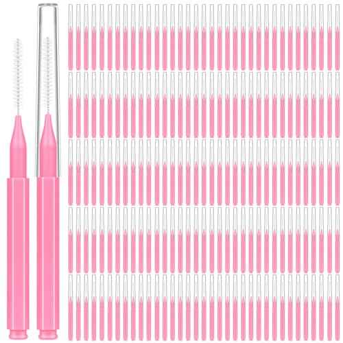 120 Pcs Micro EyeBrow Lash Brush with Cap - Professional Beauty Mini Spoolies for Makeup, Thuya Brow Lamination and Travel - Perfect for Makeup Artists, Beauty Lovers, and Gifting (Pink)