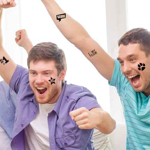 Colarr 180 Pcs Black Team Spirit Temporary Tattoo 2", 1.5" Face Body Paw Go Team Cheer Tattoo Removable Glitter School Spirit Stickers for Classroom Cheerleading Football Sports Games