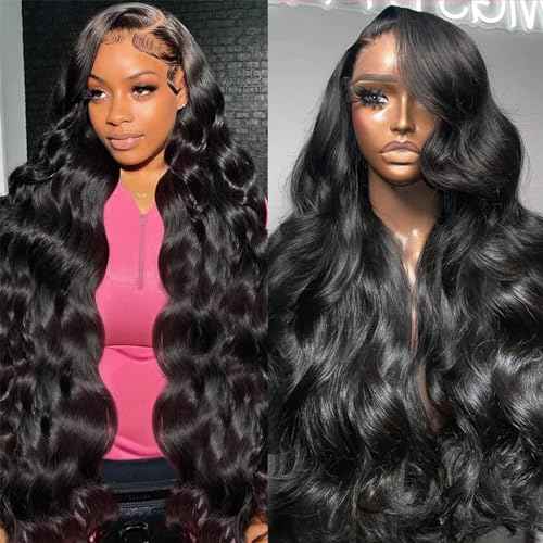 24 Inch Body Wave Lace Front Wigs Human Hair Pre Plucked 200 Density 13x4 HD Lace Frontal Wigs for Women Natural Black