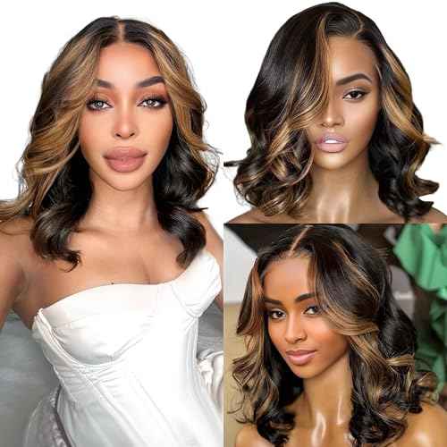 Highlight Bob Wig Human Hair Ombre FB/30 13x6 Lace Frontal Wigs Human Hair 200 Density HD Lace Front Wigs Pre Plucked Hairline Color Short Bob Wigs for Women Glueless Body Wave Human Hair Wig 16 Inch