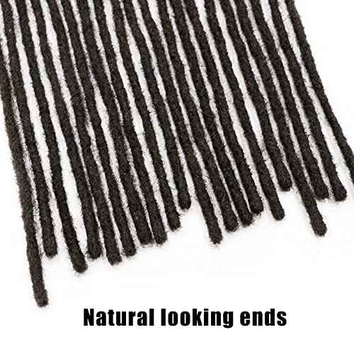 IXIMII 6 inch Human Hair Dreadlock Extensions 60 Strands 0.4cm Full Handmade Permanent Loc Extensions Soft Natural Black Dreads with Needle and Comb for Kids,Men,Women