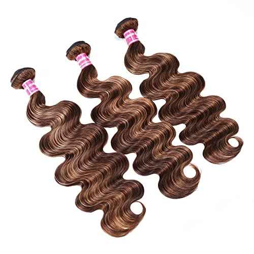 UNice Honey Blonde Highlight Body Wave Human Hair Weave 1 bundle 28 inch, Brazilian Remy Hair Dark Root Ombre Blonde Human Hair Extensions for Sew In TL412 Color