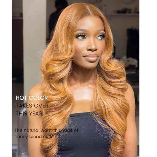 ALHER 12A Honey Blonde Body Wave Human Hair Bundles with Closure, Color #27 Sun-kissed Vibe Golden Blonde Wavy HD Transparent 4x4 Closure with 3 Bundles Soft Thick Sew In Weave Wavy 10 12 14+10
