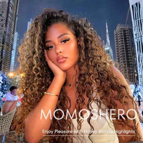 Highlight Water Wave Ombre Honey Blonde Curly Bundles, 4/27 Brown Highlighted Wet and Wavy Bundle Weave, Soft 12A 100% Virgin Hair 3 Bundles 10 12 14 Inch