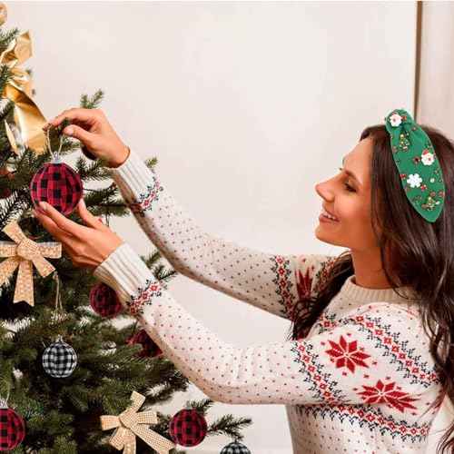 Green Christmas Headbands for Women Crystal Knotted Headbands Wide Top Knot Holiday Headband Christmas Hair Bands for Women's Hair