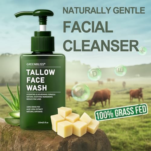 Beef Tallow for Skin Face Wash Grass Fed Beef Tallow Hydrating Facial Cleanser Skincare, Women Skin Care Tallow Gentle Face Cleanser Moisturizer, Face Exfoliating Face Wash, 5.07 FL. oz.