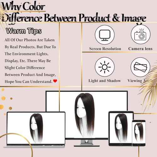 Hair Toppers for Women Real Human Hair 360¡Æ 3D Toppers with Thinning Hair Upgrade Middle Part Clip in Bangs Pieces for Women Daily (Black, 16 Inch-3D-Side)